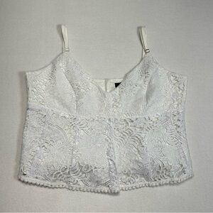 BCBGMAXAZRIA White Lace Crop Top Lined Adjustable Straps Size Large